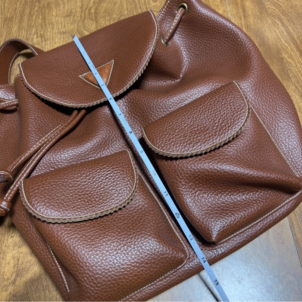 Guess Vintage Brown Leather Drawstring dual Pocket magnetic Closure Backpack Bag - Picture 12 of 15
